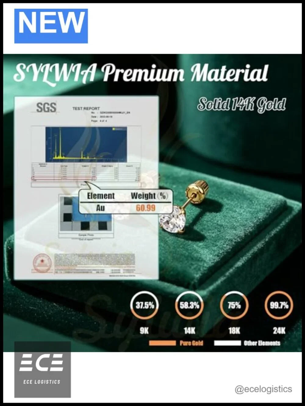 14K Solid Gold Stud Earrings Cubic Zirconia Screw Back Women